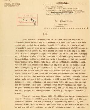 Informe del Ministerio de Asuntos Exteriores sueco sobre el catálogo y la exposición Guernica