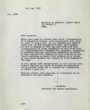 Carta de Willem Sandberg a Eugenio Reale del 5 de mayo de 1953