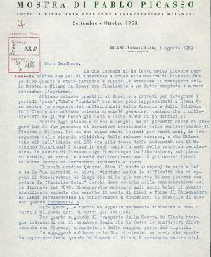 Carta de Fernanda Wittgens a Willem Sandberg del 4 de agosto de 1953