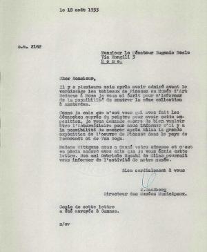 Carta de Willem Sandberg a Eugenio Reale del 18 de agosto de 1953