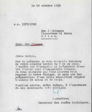 Carta de Willem Sandberg a Fernanda Wittgens