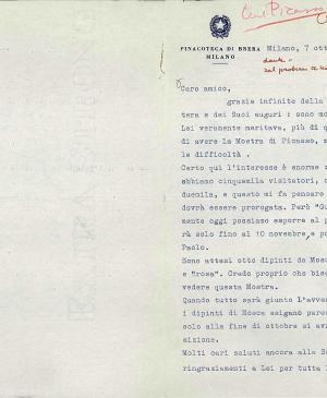 Carta de Fernanda Wittgens a Willem Sandberg del 7 de octubre de 1953