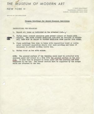 Instrucciones de embalaje de Guernica del Museum of Modern Art de Nueva York