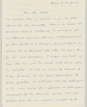 Carta de Eugenio Reale a Pablo Picasso del 18 de febrero de 1954