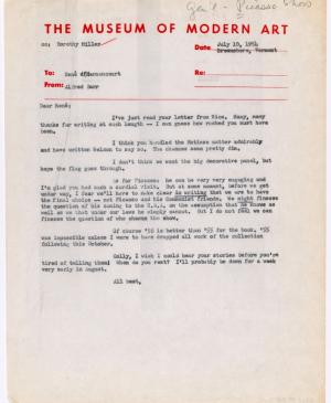 Carta de Alfred H. Barr Jr. a René d'Harnoncourt del 10 de julio de 1954