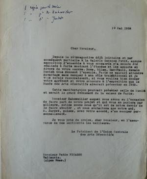 François Carno's letter to Pablo Picasso