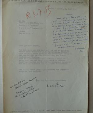 Carta de Klaus Fischer al Musée des Arts Décoratifs