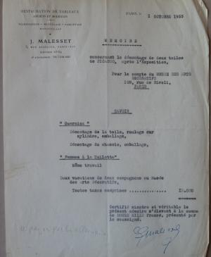 EN Carta de J. Malesset al Musee des Arts Décoratifs