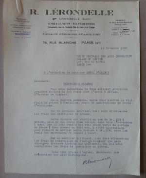 Carta de R. Lerondelle a Morel d'Arleux