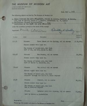 Contrato y obras prestadas por el Museum of Modern Art de Nueva York para la exposición del Musée des Arts Décoratifs París
