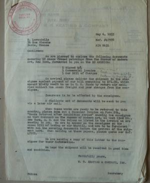 Carta de W.R.Keating & Company International a R. Lerondelle