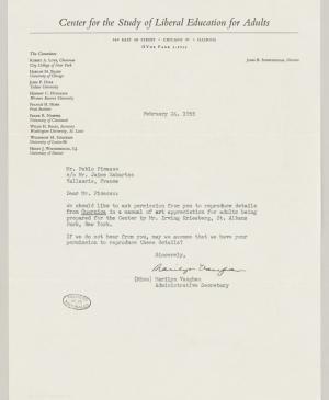 Carta de Marilyn Vaughan a Pablo Picasso