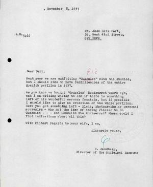 Carta de Willem Sandberg a Josep Lluís Sert