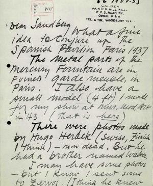 Carta de Alexander Calder a Willem Sandberg del 22 de noviembre de 1955