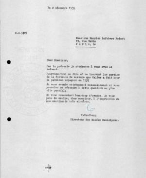 Carta de Willem Sandberg a Maurice Lefebvre-Foinet del 2 de diciembre de 1955