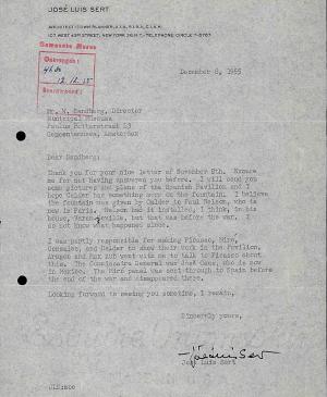 Carta de Josep Lluís Sert a Willem Sandberg