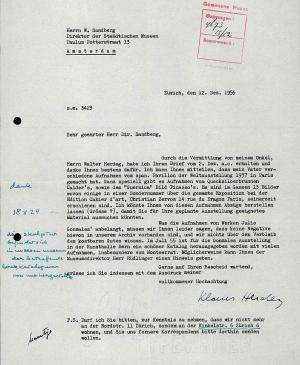 Carta de Klaus Herdeg a Willem Sandberg