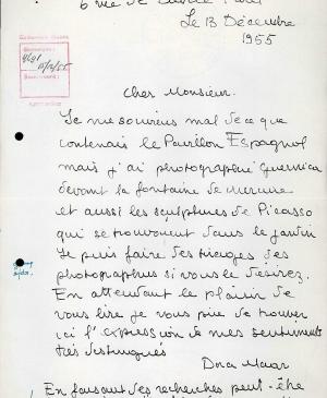 Carta de Dora Maar a Willem Sandberg