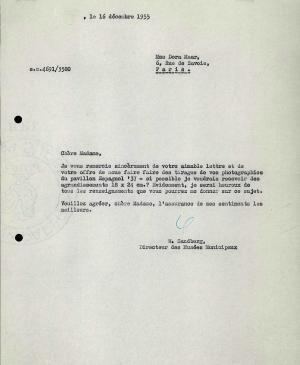 Carta de Willem Sandberg a Dora Maar del 16 de diciembre de 1955