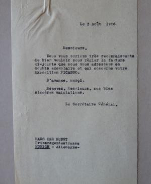EN Carta del secretario general de Les Arts Décoratifs a la Haus der Kunst de Múnich