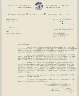 Carta de M. Mallez a Pablo Picasso