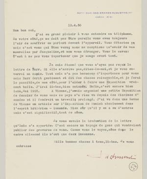 Daniel-Henry Kahnweiler's letter to Pablo Picasso, dated 13 April 1956