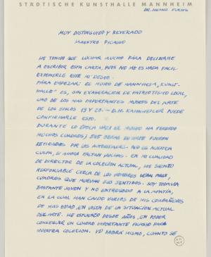 Carta de Heinz Fuchs a Pablo Picasso