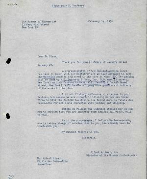 Carta de Alfred H. Barr Jr. a Willem Sandberg