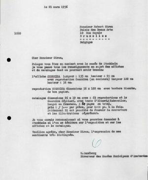 Carta de Willem Sandberg a Robert Giron del 21 de marzo de 1956
