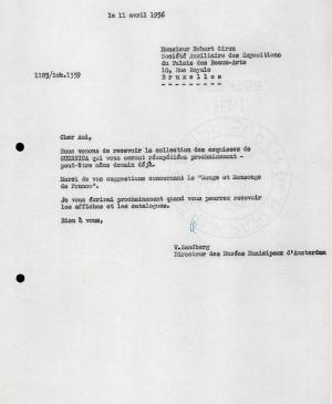 Carta de Willem Sandberg a Robert Giron del 11 de abril de 1956