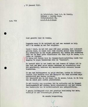 Carta de Willem Sandberg a Holland-Amerika Lijn del 11 de enero de 1956