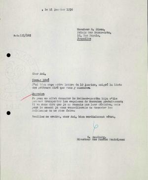 Carta de Willem Sandberg a Robert Giron del 11 de enero de 1956