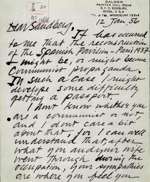 Carta de Alexander Calder a Willem Sandberg del 12 de enero de 1956