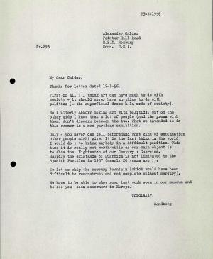 Carta de Willem Sandberg a Alexander Calder del 23 de enero de 1956