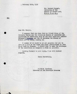 Carta de Willem Sandberg a Bernard Karpel del 24 de febrero de 1956