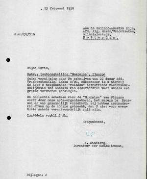Carta de Willem Sandberg a Holland-Amerika Lijn del 25 de febrero de 1956