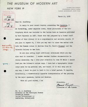 Carta de Bernard Karpel a Willem Sandberg