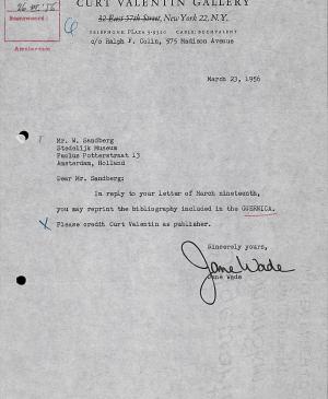 Carta de Jane Wade a Willem Sandberg