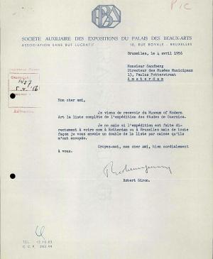 Carta de Robert Giron a Willem Sandberg del 4 de abril de 1956