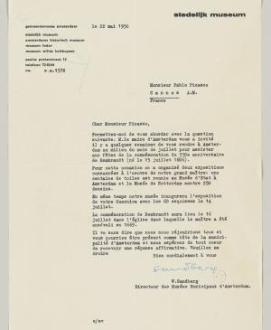 Carta de Willem Sandberg a Pablo Picasso del 22 de mayo de 1956