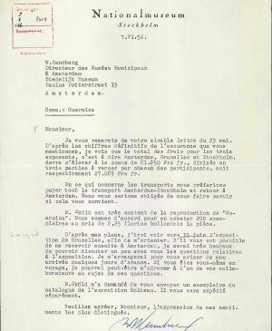 Carta de Bo Wennberg a Willem Sandberg del 7 de junio de 1956