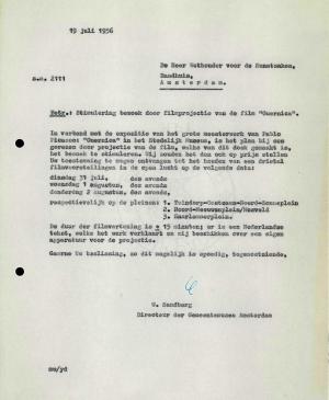 Carta de Willem Sandberg al Ayuntamiento de Ámsterdam del 19 de julio de 1956