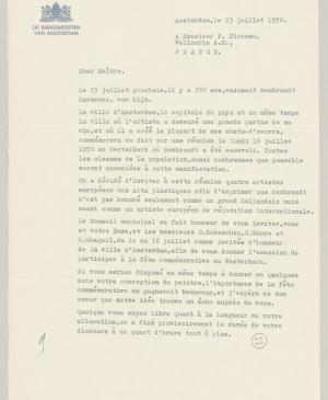 Carta de Arn.J. D'Ailly a Pablo Picasso