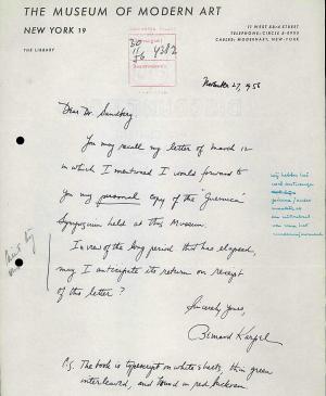 Carta de Bernard Karpel a Willem Sandberg