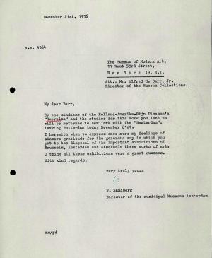 Carta de Willem Sandberg a Alfred H. Barr Jr.