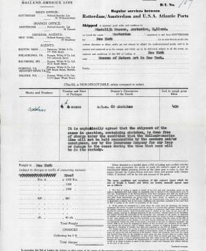 Contrato de la empresa de transporte Holland-Amerika Lijn del envío de Guernica y los estudios a Nueva York.