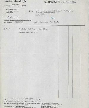 Albarán de envío de 6 cajas con Guernica y los estudios de Ámsterdam a Nueva York