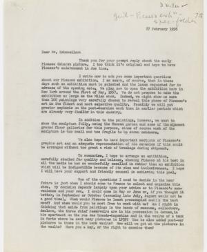 Carta de Alfred H. Barr Jr. a Daniel-Henry Kahnweiler del 27 de febrero de 1956