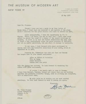 Carta de Alfred H. Barr Jr. a Pablo Picasso del 12 de mayo de 1956