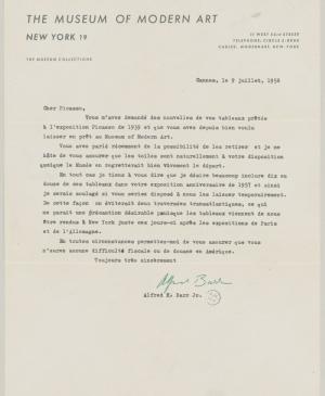 Carta de Alfred H. Barr Jr. a Pablo Picasso del 9 de julio de 1956